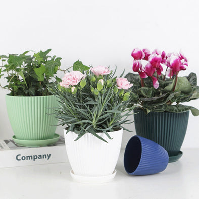 Thickened Vertical Stripes Colorful Round Flower Pot